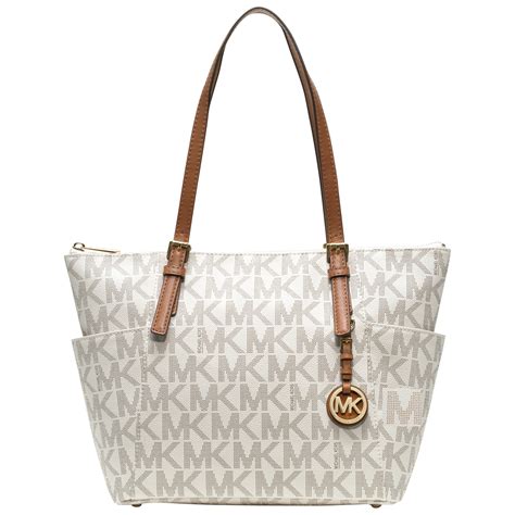 michael kors tan and white bag|Michael Kors tan tote bag.